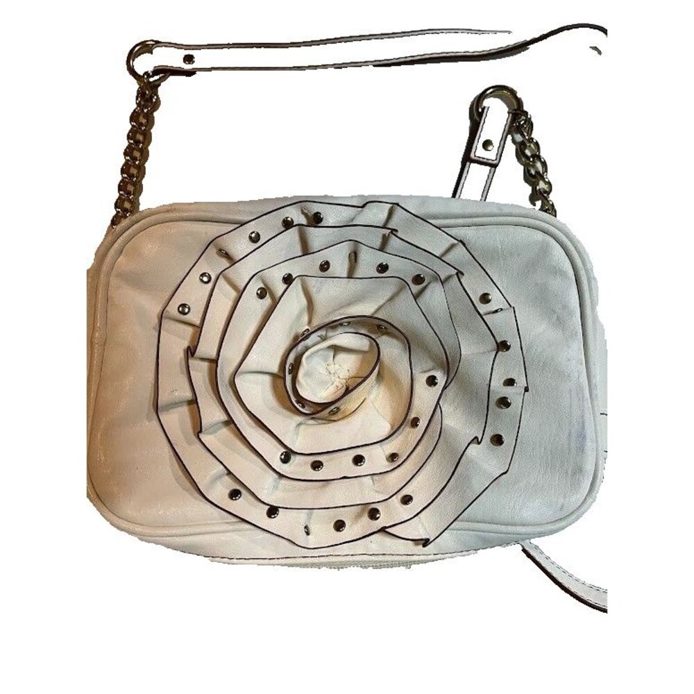 Steve Madden Crossbody Handbag Cream Rose Motif Gold Chain Leather Strap Boho